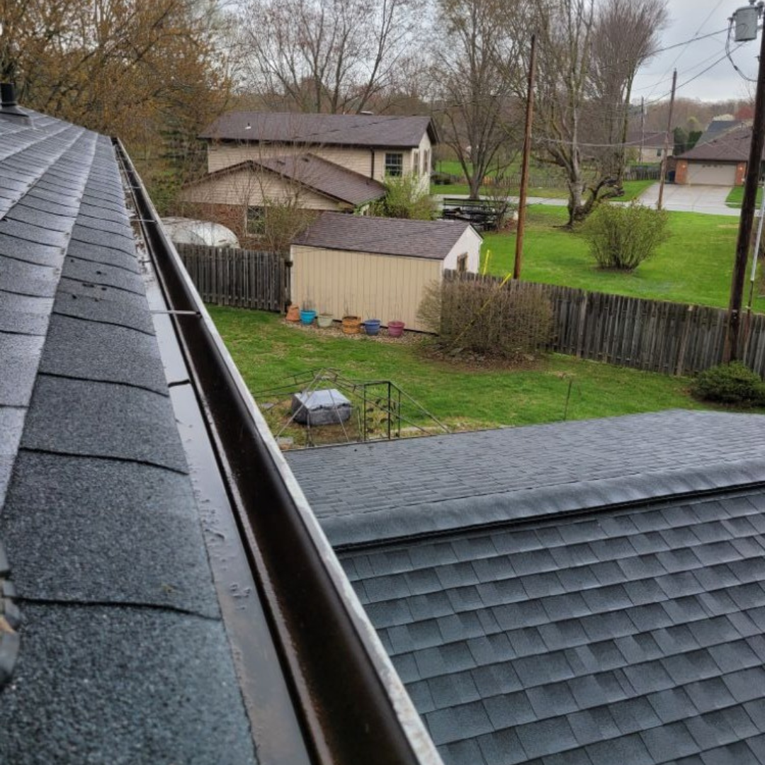 Gutters filled with rainwater in Noblesville, Indiana